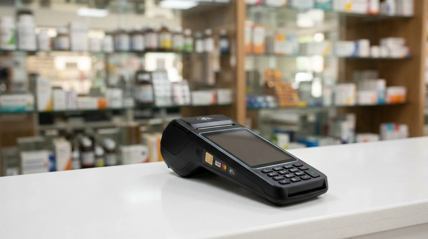Android POS terminal na apotekarskom pultu u apoteci