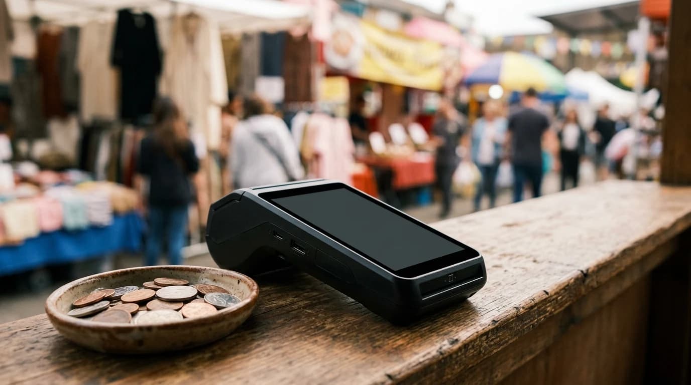 Kompaktna Android POS kasa ZCS Z92 na pultu kioska