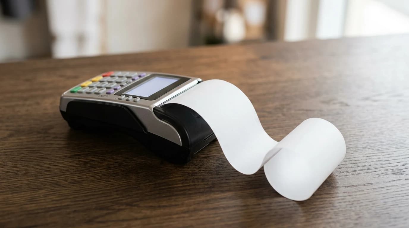 Termalni papir izlazi iz kompaktnog POS uređaja na pultu