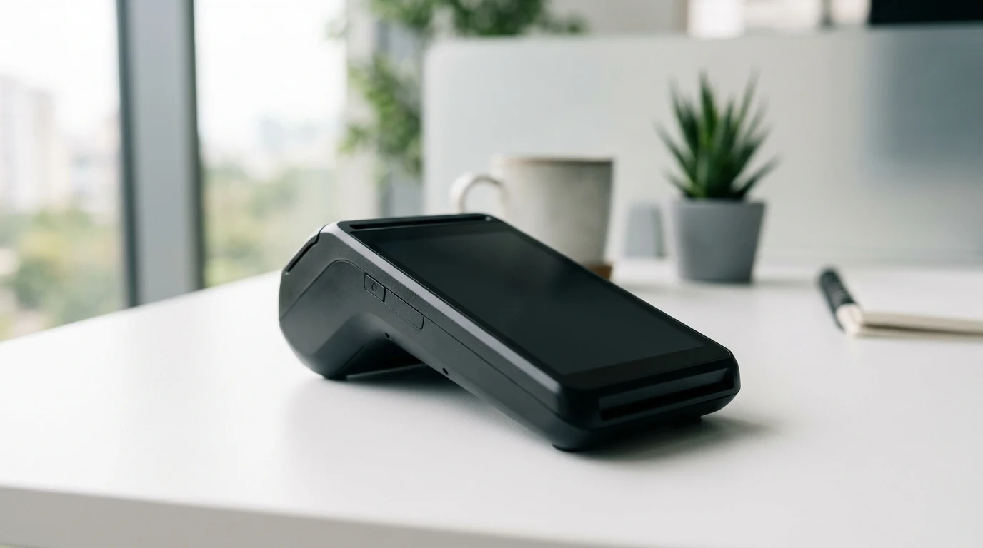 Android POS terminal sa praznim ekranom na kancelarijskom stolu