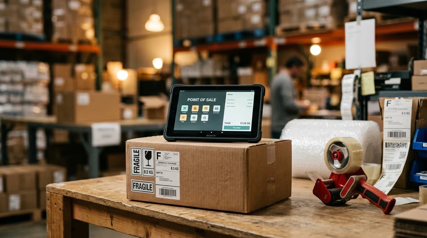 Android POS terminal pri pakovanju paketa za dostavu