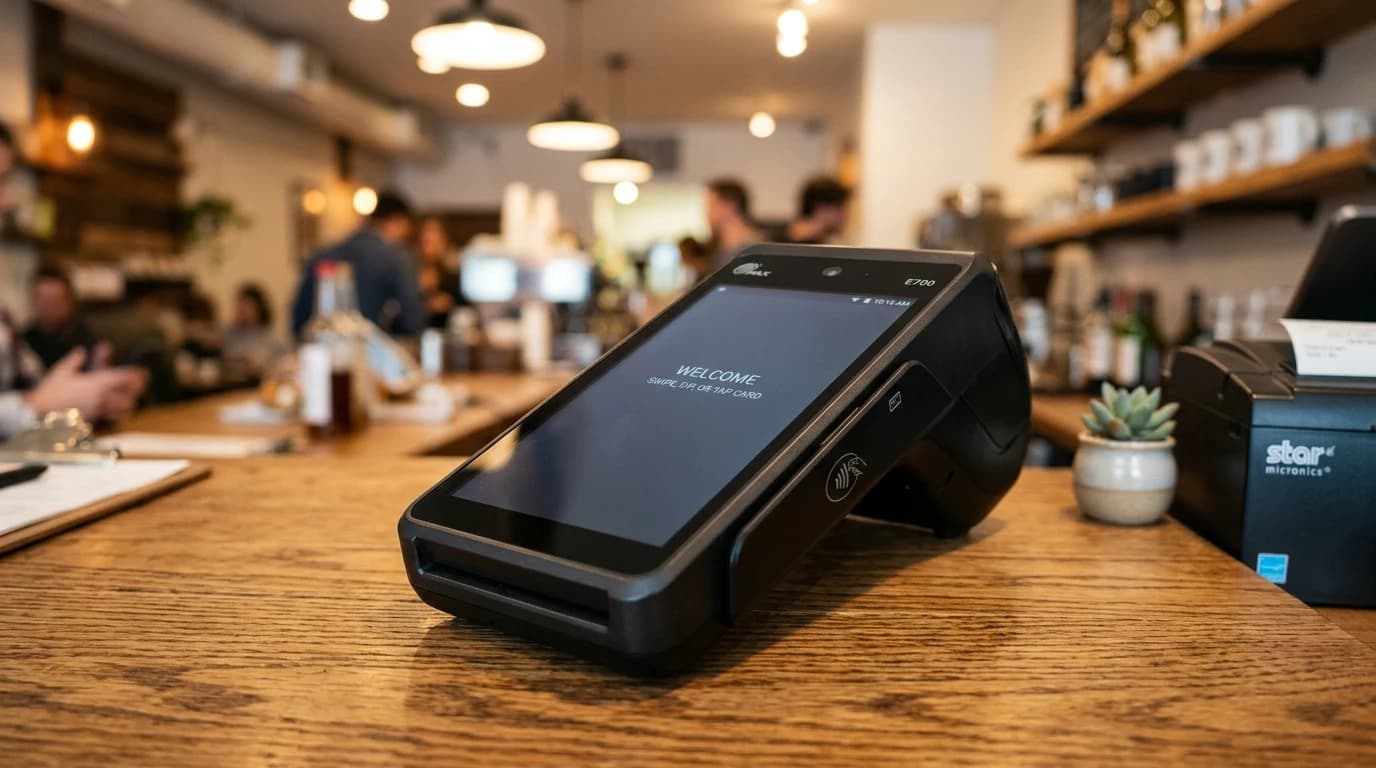 Android POS terminal na pultovom šalteru u maloj radnji