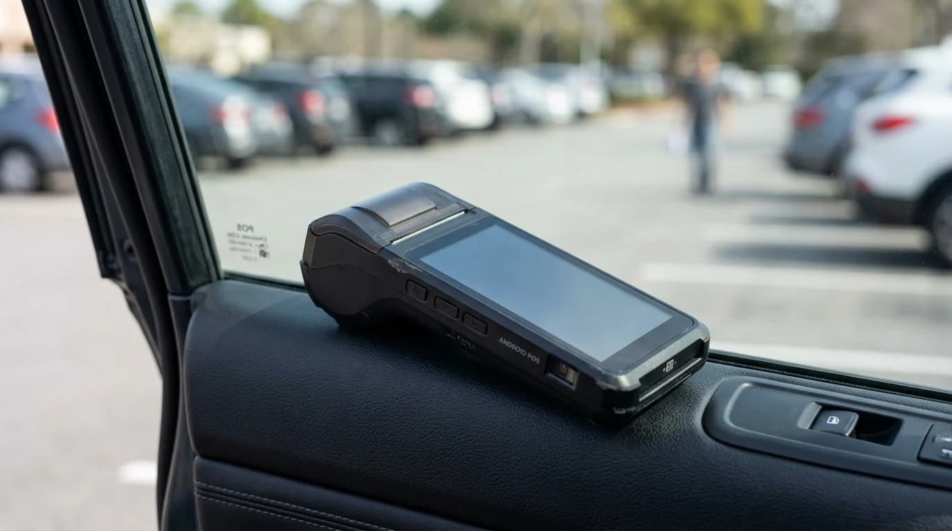 ZCS Z92 mobilna fiskalna kasa na terenu, parking u pozadini