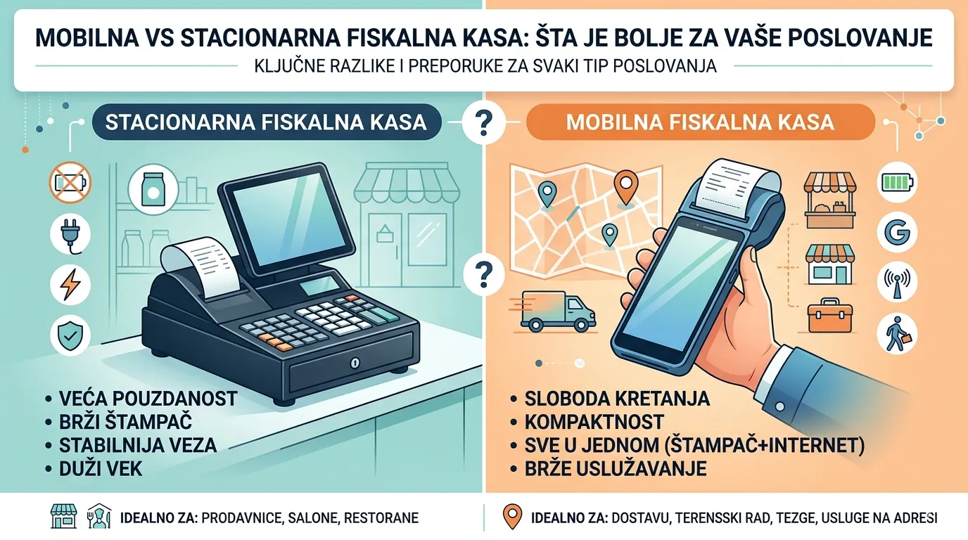 Mobilna vs stacionarna fiskalna kasa: šta je bolje