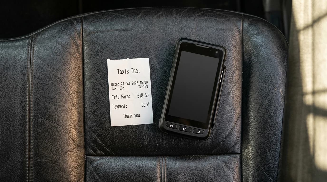 Mobilna fiskalna kasa položena na sedište taxi vozila