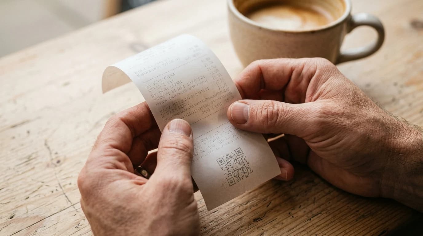 Krupni plan fiskalnog računa sa QR kodom u rukama spreman za skeniranje